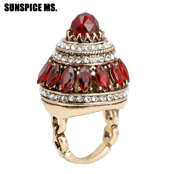 Bohemija Natūralių Akmenų Vestuviniai Žiedai Moterims, Antikos Aukso Spalva Visiškai Crystal Crown Antikvariniai Žiedai, Turkijos Papuošalų Dovana 2018 Naujas