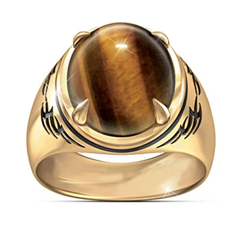 Bohemija, Ovalo formos Tigro Akis Ruda Akmens Vestuvinis Žiedas Vyrams Aukso Metalo, Natūralaus Akmens Sužadėtuvių Žiedai Moterims Boho Punk Papuošalai 2020 m.