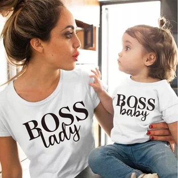Bosas kūdikių ir bosas ponia spausdinti šeimos derinti drabužius motina, dukra, sūnus, komplektai, mama ir aš, moteris, mama, mergaitė berniukų marškinėliai
