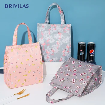 Brivilas sulankstomas flamingo pietūs maišą moterų didelės rankenos iškylą terminis krepšys, atsparus vandeniui kelionės studentų pusryčių maisto maišelis, dėžutė nauja