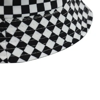 Bucket Hat dvipusis Harajuku Juoda Balta Grotelės Žvejys Skrybėlę Ponios Laisvalaikio Saulės Skrybėlę Vyras Gatvėje Banga Baseino Bžūp Hip-Hop Bžūp
