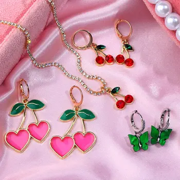 Caraquet Korėja Naujas Mados Pink Cherry Vaisių Tabaluoti Auskarai Moterims Lašas Glazūra Širdies Auskarai Saldus Mergaičių Dovana Pareiškimą Papuošalai