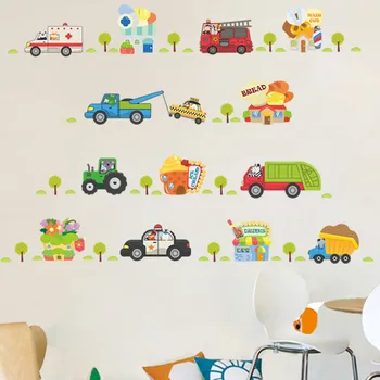 Cartoon automobilių kelių takelio kūrybos siena lipdukas, vaikų kambariai, vaikų darželio, vaikų kambario dekoro ant sienos automobilių freskomis Vaikų dovanų