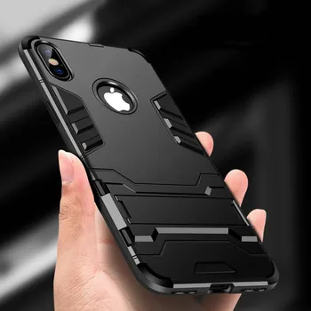 Case For iPhone 8 7 6 6S Plius Hibridas atsparus smūgiams 3D Kietas Šarvai Patikima Hard Case For iPhone X XS MAX XR 5 S 5s SE Stovėti Padengti Atveju