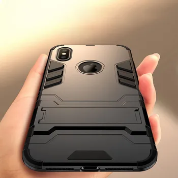 Case For iPhone 8 7 6 6S Plius Hibridas atsparus smūgiams 3D Kietas Šarvai Patikima Hard Case For iPhone X XS MAX XR 5 S 5s SE Stovėti Padengti Atveju