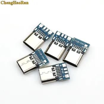 ChengHaoRan 2-5vnt USB 3.1 C Tipo Jungtis 14 Pin Female Lizdas talpykla Per Skyles PCB 180 Vertikalus Skydas USB-C