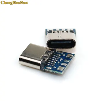 ChengHaoRan 2-5vnt USB 3.1 C Tipo Jungtis 14 Pin Female Lizdas talpykla Per Skyles PCB 180 Vertikalus Skydas USB-C