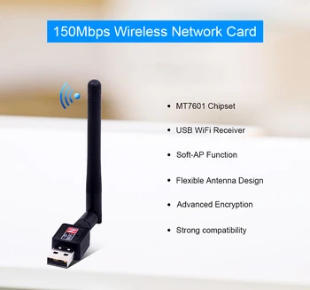 CHIPAL Mini USB WiFi Adapteris 150Mbps Išorės Belaidžio LAN Tinklo plokštė, Antena, 