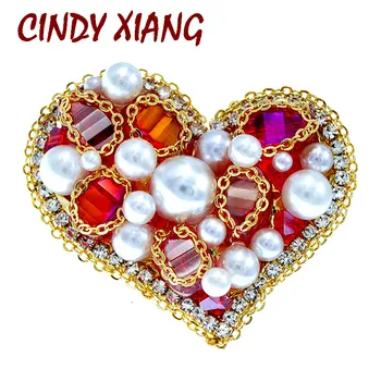 CINDY XIANG Hand Made Crystal Granulių Širdies Sages Moterims, Raudonos Spalvos kalnų krištolas Sagė Pin Aukštos Kokybės Naujas 2020 m.