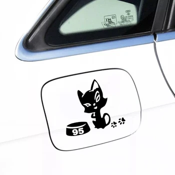 CK3165#12*10cm Katė ant dujų bakas 95 atspindintis juokinga automobilio lipdukas vinilo decal sidabro/juoda auto lipdukai bamperis galinis langas