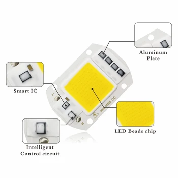 COB LED Lempos Chip 220V Smart IC nereikia Vairuotojo Ampulä-LED Lemputė Potvynių Šviesos Prožektorius 10W 20W 30W 50W 70W 120W 100W Apšvietimas 