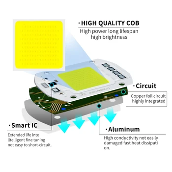 COB LED Lempos Chip AC 110V, 220V 10W 20W 30W 50W LED Lemputė Lempos Smart IC nereikia Vairuotojo, 
