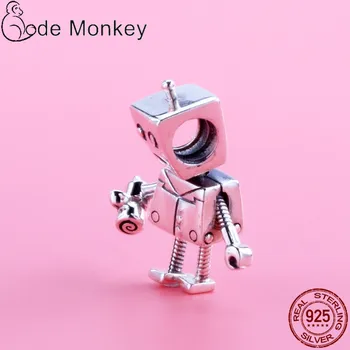 CodeMonkey 2020 Naujas Mažai Robotas Karoliukai Tinka Originalios 3mm Apyrankė 925 Sterlingas Sidabro Žavesio Padaryti 