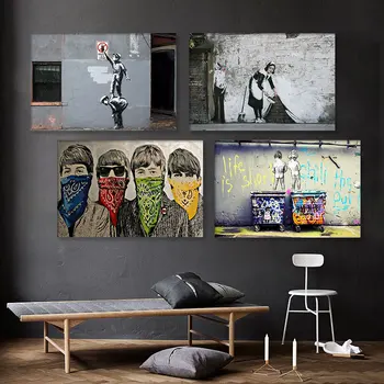 Conisi Grafiti Menas, Sienų Tapyba Gatvės Meno kūrinius Doodle Plakatas Banksy Spalvinga Lietaus Dady ir Vaikas Namų Dekoro Vaikams Miegamasis