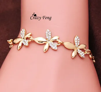 Crazy Feng Prabangus Romantiškas Aukso spalvos blizgesį White Crystal Gėlių Žavesio Apyrankės, Bangles Moterų Vestuvių Papuošalai Dovana
