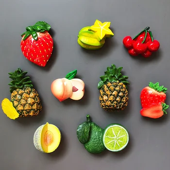 Creative 3D šviežių vaisių šaldytuvas magnetiniai lipdukai, magnetiniai maisto kambario apdaila, Ananasų, citrinų ir vyšnių šaldytuvas magnetai dovana