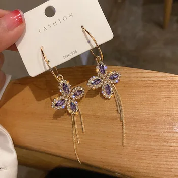 Crystal gėlių ilgai kutas auskarai korėjos stiliaus temperamentas auskarai 2020 madinga high-end auskarai elegantiški moteriški Auskarai