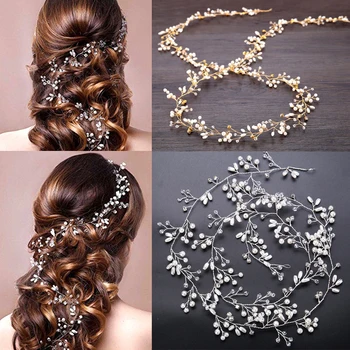 Crystal Pearl Nuotakos Rožančiai Hairbands plaukų segtukai Bridesmaid, Plaukų Aksesuarai, Vestuviniai Papuošalai, galvos Apdangalai 35cm