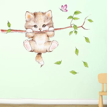 Cute Kačių Drugelis medžio šaką sienų lipdukai vaikams, kambario, namo apdaila animacinių filmų gyvūnų sienų lipdukai 