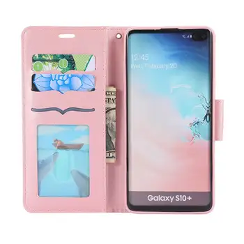 Cute Kačių Odos Flip Case For Samsung Galaxy S10 E S9 J4 J6 A7 A6 2018 Plius A10 A20 E A30 A40 A50 A70 Piniginės Telefono Dėklas Funda