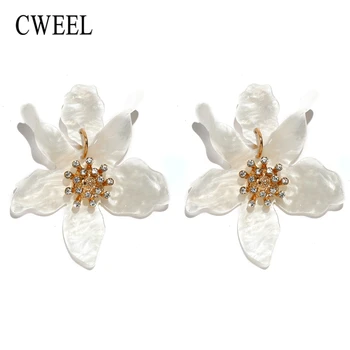 CWEEL Akrilo Gėlių Auskarai Moterims Vestuves Didelis Lašas Derliaus Geometrinis Boho Earings bižuterijos Brincos