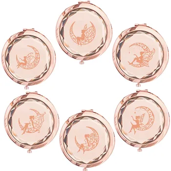 Dekoratyviniai veidrodžiai Asmeninį Nuotakos Gentis Kompaktiškas Veidrodis Rose Gold Crystal Compact Makiažo Veidrodėliai Bridesmaid Vestuvių Dovana