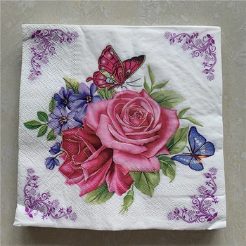 Dekupažas vestuvių derliaus vystyklų popieriaus elegantiškas audinio gėlių nosinė gimtadienis gražus servetėlės dekoro dizaino 20