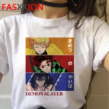 Demon Slayer T-Shirt Moterims, Grafinis Viršuje Tees Kimetsu Nr. Yaiba marškinėliai Japonų Anime Marškinėlius Harajuku Punk moterų plius dydis spausdinti