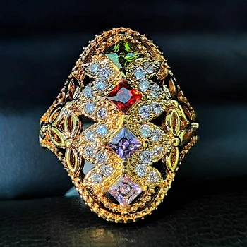 Derliaus Aukso Spalvos Žiedas Didmeninė Spalvinga Cirkonis Indijos Moteris Stiliaus Šalies Žiedai Bižuterijos