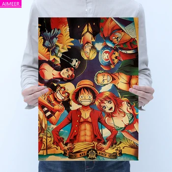 Derliaus Plakatą, Anime One Piece, Animacinį Personažą Surinkimo Ace Retro Kraft Plakatas Namų Apdailos Dažymo Sienų Lipdukai