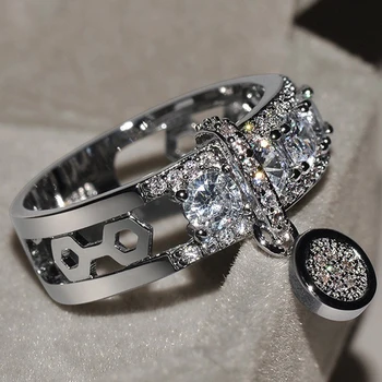 Derliaus Prabangius Pink Gold Crystal Spalvos Vestuvinis Žiedas Cirkonis Dalyvavimas Apdaila Kubinių Unikalios Formos Piršto Žiedą JewelryCouple žiedas