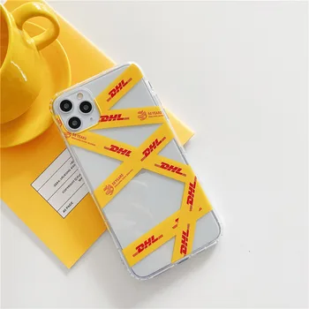 DHL Silpnos Etikete Brūkšninis kodas Skaidrus Atveju iPhone, 12 mini Pro 11 XS Max X XR 6 7 8 Plus SE 2020 Telefono dėklas Mielas Minkštas Viršelis