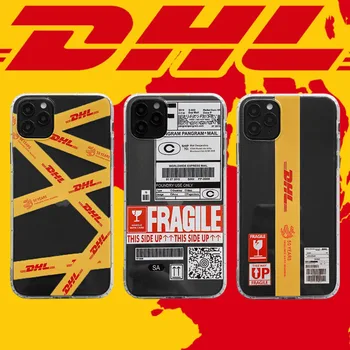 DHL Silpnos Etikete Brūkšninis kodas Skaidrus Atveju iPhone, 12 mini Pro 11 XS Max X XR 6 7 8 Plus SE 2020 Telefono dėklas Mielas Minkštas Viršelis