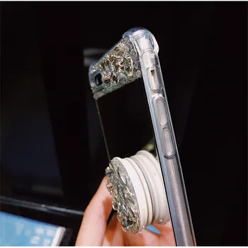 Diamond Veidrodis Minkštos TPU dėklas Su Gasbag Stendas, Sulankstomas Turėtojas Stentas Atveju iPhone XS Max XR 7 8 6 iPhone11 12 Pro Max