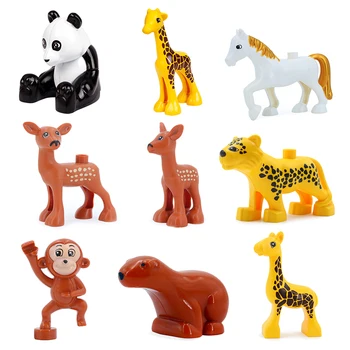 Didelis dydis zoologijos sodas gyvūnų panda žirafa Modelio Blokai aksesuaras Žaislai vaikams Suderinama su Duplo Gyvūnų nustatyti Plytų dovana