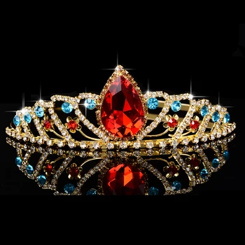 Didelis Karalienė Princess Crown Diadem Žalia Raudona Kalnų Krištolas Šukuosena Galvos Kristalų Tiara Nuotakos Vestuvių Plaukų Papuošalai, Aksesuarai