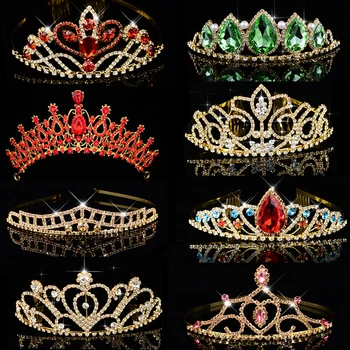 Didelis Karalienė Princess Crown Diadem Žalia Raudona Kalnų Krištolas Šukuosena Galvos Kristalų Tiara Nuotakos Vestuvių Plaukų Papuošalai, Aksesuarai
