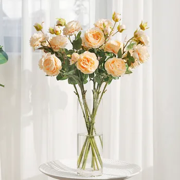 Didelis rose pink silk bijūnas dirbtinės gėlės filialas, namų dekoro netikrą didelės gėlių galvos mažų pumpurų vestuvių fonas sienų apdaila