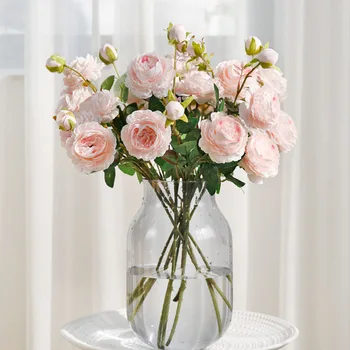 Didelis rose pink silk bijūnas dirbtinės gėlės filialas, namų dekoro netikrą didelės gėlių galvos mažų pumpurų vestuvių fonas sienų apdaila