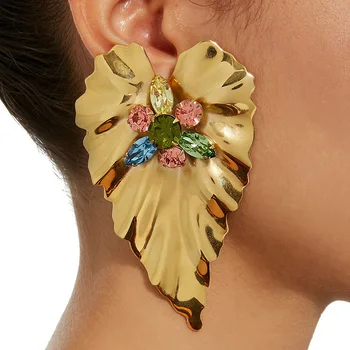 Didelių lapų auskarai moterims, aukso spalvos pareiškimą, auskarai 2020 didelių senovinių lašas auskarai šalies mados juvelyrika