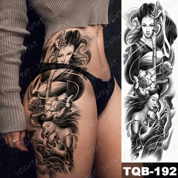 Didelės Rankos Rankovių Tatuiruotės Japonų Geiša Vandeniui Laikinai Tatto Lipdukas Samurajus Juosmens, Kojų, Kūno Menas Netikrą Visą Tatuiruotė Moterys Vyrai