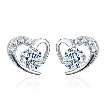 Didmeninė 925 sterlingas sidabro mados romantiškos meilės širdis blizga kristalų stud auskarai moterims, papuošalai gimtadienio dovana lašas laivybos