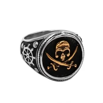 Didmeninė Aukso Karibų Piratų Kapitonas Žiedas iš Nerūdijančio Plieno Papuošalai Derliaus Inkaro Vairo Dviratininkas Mens Žiedas SWR0938A