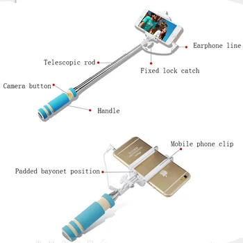 Didmeninė mini Laidines Selfie Stick Nešiojamą Monopodzie Built-in Užrakto Ištraukiamas + Mount Turėtojas 