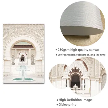 Didžioji hasano II Mečetė Drobės Tapybos Maroko Architektūros Plakatas Kelionės Kraštovaizdžio Spausdinti Islamo Sienų paveiksl Namų Puošybai