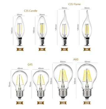 Dimeris 16W LED Lempos ST64 Aukso C35 G45 A60 Lemputė E27 E14 Retro Edisonas, Kaitinamosios elektros Energijos taupymo Lempa Pakeisti Kaitrinę Lemputę