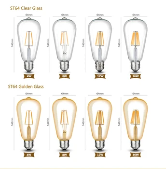 Dimeris 16W LED Lempos ST64 Aukso C35 G45 A60 Lemputė E27 E14 Retro Edisonas, Kaitinamosios elektros Energijos taupymo Lempa Pakeisti Kaitrinę Lemputę