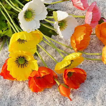 Dirbtinis aguonos gėlių Vestuvių Pamergės Puokštė Dirbtinės Gėlės Šilko Miegamasis šalis, biuro Dekoras sodas Foto rekvizitai