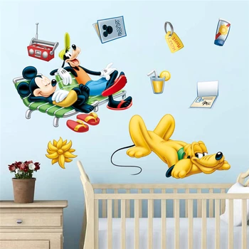 Disney mickey goofy plutonas atostogų sienos lipdukai miegamasis namų dekoracijas, animacinių filmų sienų lipdukai pvc jam prilygintą išsilavinimą meno 