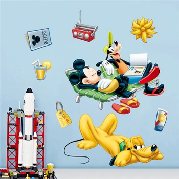 Disney mickey goofy plutonas atostogų sienos lipdukai miegamasis namų dekoracijas, animacinių filmų sienų lipdukai pvc jam prilygintą išsilavinimą meno 